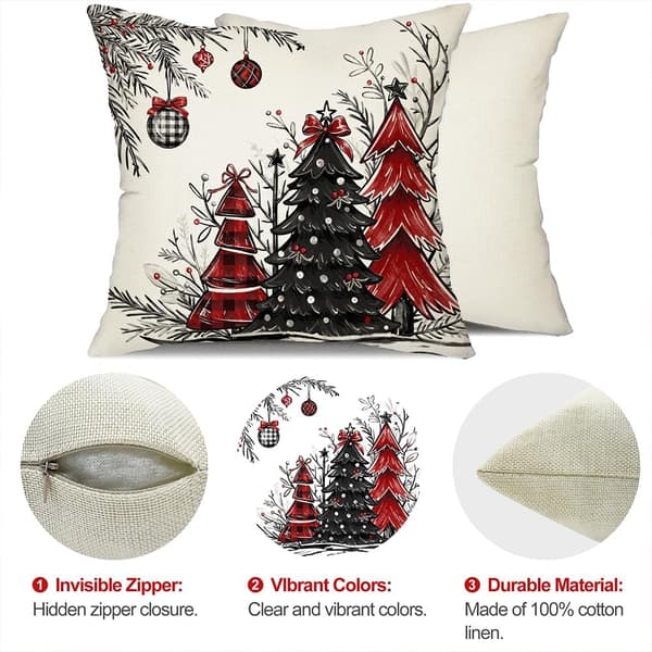 2-pak 45x45 cm Julepudebetræk Juletræsdekor Design - Vinter Julepyntepuder til Hjemmesofaen-FS- Red