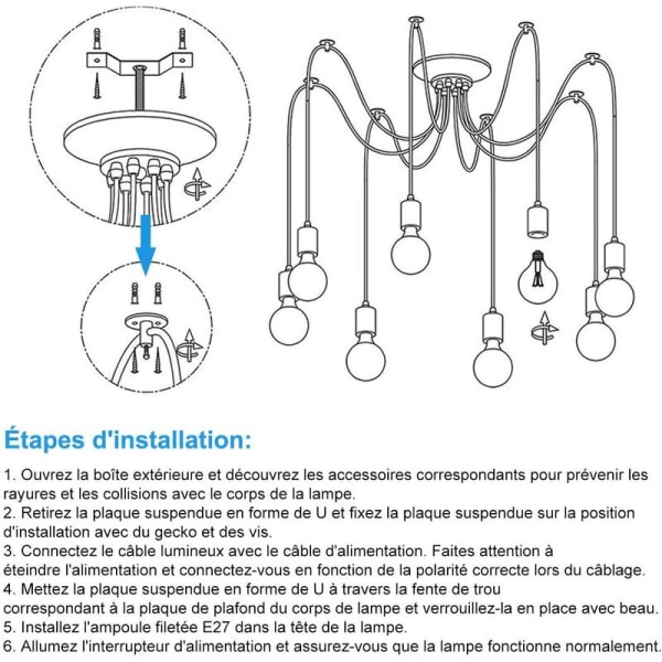 Edison-pendelbelysning 2 meter justerbar spindeltaklampa metalltrådbur pendelbelysning modern industriell ljuskrona ljus (glödlampa ingår ej) (5 armar)