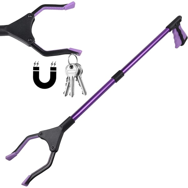 Teleskopisk pincett, 81 cm lång gripklo med magnet, hopfällbar gripare utan att böja sig, gripverktyg för äldre (lila)-X41-