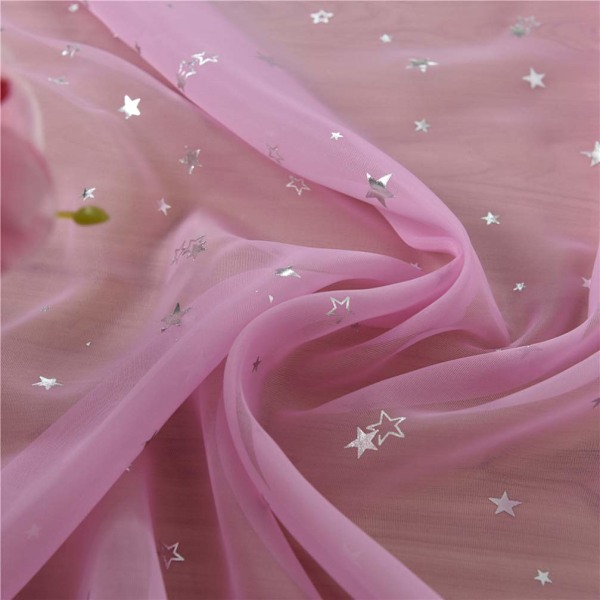 Stjernetulsgardin, gennemsigtig stjernegardin til soveværelse glitterstjerne voile gardinpanel voile netgardin (100x270CM, pink, 1 gardin) Pink