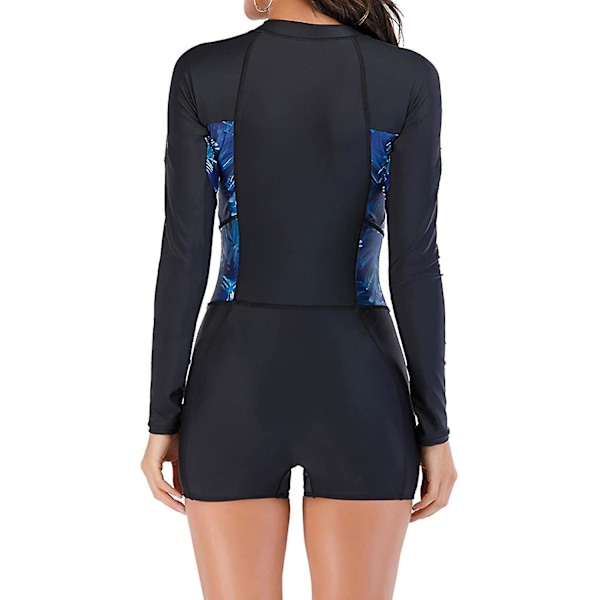 Dam baddräkt i ett stycke, långärmad rashguard, dam våtdräkt, atletisk baddräkt, surfing, dykning, dragkedja fram, badkläder, baddräkt Xd1 Black 0386-FS1- Black 0386 XXL