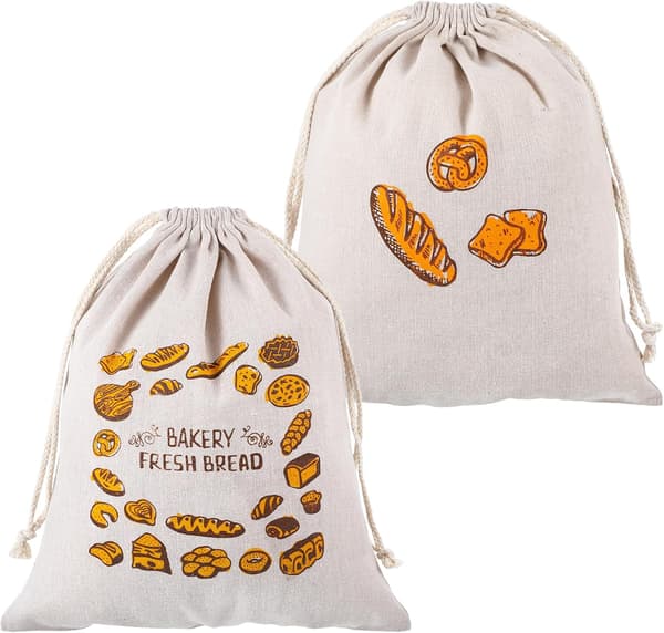 2-pack brödpåsar för hembakat bröd, 38cm x 31cm återanvändbara brödpåsar med foder och dragskostängning för förvaring av surdegsbröd