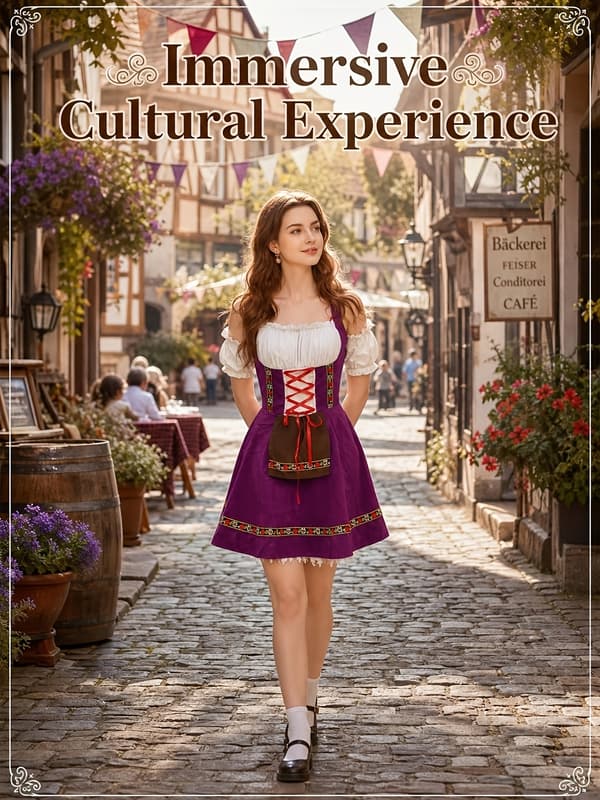 Dirndl kjole til kvinder Oktoberfest bayersk kostume til festival og karneval S Purple