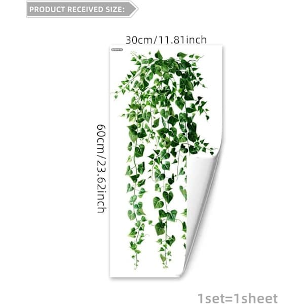 2-pack window decoration with green leaves and tendrils - double-sided self-adhesive decal, 60×30 cm-FS-