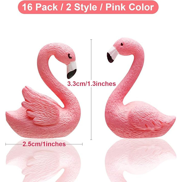 16 stycken Mini Flamingo Miniatyrfigurer Fe-trädgård Miniatyr Mossa Landskap DIY Ornament Tillbehör (2 stilar), Tårta Dekoration, Mikro Landskap