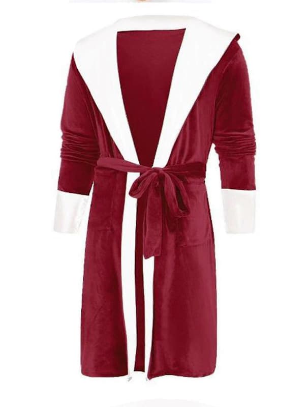 Women's Sherpa Fleece Bathrobe Soft Hooded Robe Fluffy Terry Bathrobe Red Red L