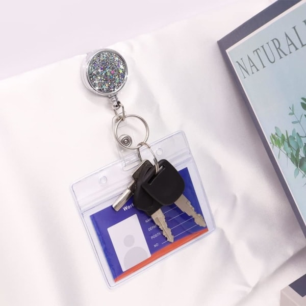 Utdragbar Badgehållare, Lätt Badge Rulle i Plast Utdragbar Korthållare med Nyckelring Bakre Bältesklämma (4-pack Guld Silver Rosa Blå)-FS4-