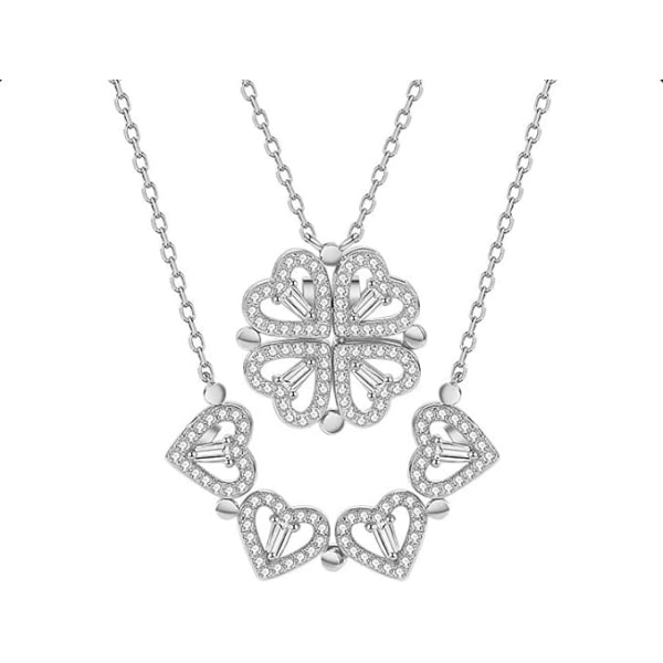 Sterling silver hjärtform vikbart halsband med nyckelbenskedja kärlekshjärta fyrklöver hänge hel diamant
