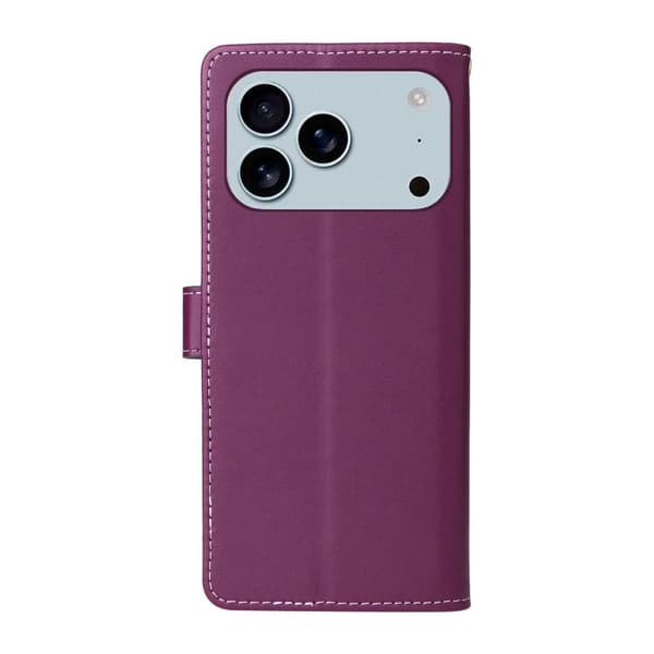 iPhone 17 Pro Max Leather Case with Six Card Slots and Strap Purpur