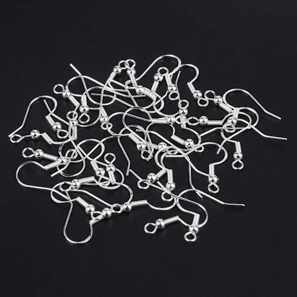 Örhänge Krokar 925 Sterling Silver Örontrådar Fiskkrok Örhängen med Fjäderkula för DIY Smyckestillverkning Anpassning 100 st Silverplätering h-FS3-