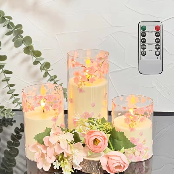 Rökfria LED-blomljus med fjärrkontroll och timer för bröllop och heminredning pink