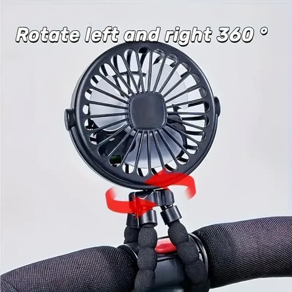 Flexible Stroller Fan - Portable Fan with Battery, Rechargeable with 3 Speeds, for Stroller, Bed or Office black,black