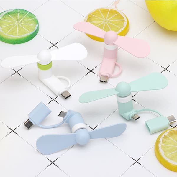 2-in-1 Type C Micro USB -minituuletin Samsung Xiaomi Huawei HTC -matkapuhelimille blue