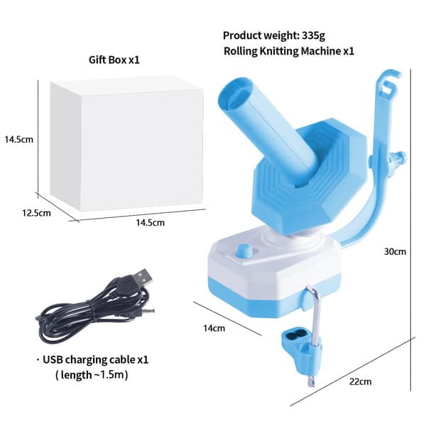 Electric Yarn Winder for Crocheting, Stepless Speed Automatic Yarn Ball Winder, 300g Large Capacity Yarn Cake Machine, Blue-FS-