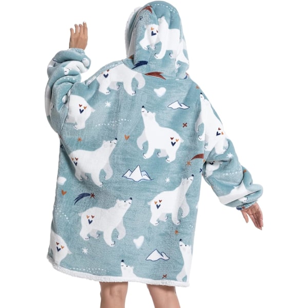 Unisex Filt-Hoodie, Vintervarm Tykkere Fleece Oversized Sherpa Bærbar Filt Badekåbe Natkjole Nattøj Pyjamas til Mænd Kvinder