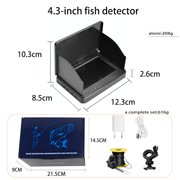 Underwaterfiskekamera, avancerad fisklokalisator, undervattenskamera för isfiske med 4,3 tum LCD-skärm