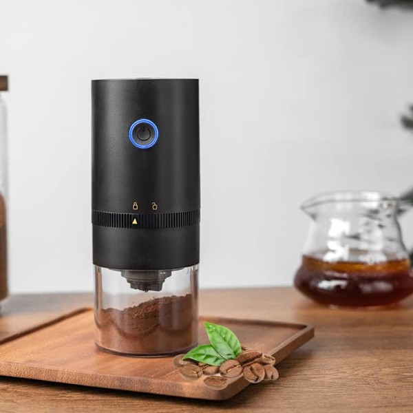 Kannettava sähköinen kahvimylly, valmistaa 4 kupillista espressoa, jauhaa karkeaa, keskikarkeaa ja erittäin hienoa kahvijauhetta, USB-ladattava - musta