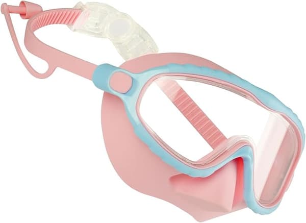 Dykmask för barn med nässkydd 4-16 år, läckagesäkra snorkelglasögon för simning rosa