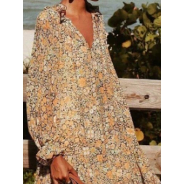 Dame Casual Swing Kjole Lang Kjole Maxikjole Boho Kjole Khaki-FS3- Khaki M
