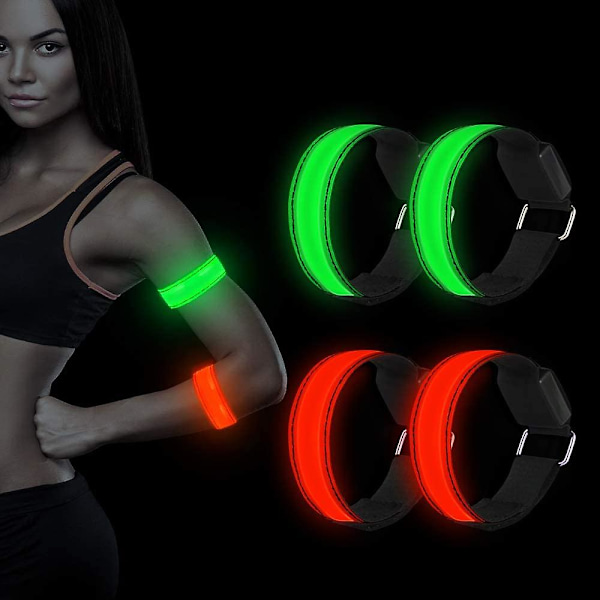 LED-armbånd, 4-pak reflekterende LED-lys armbånd, lysbånd, barnas nattlys for løping, jogging, hundeturer, løping, utendørs sport