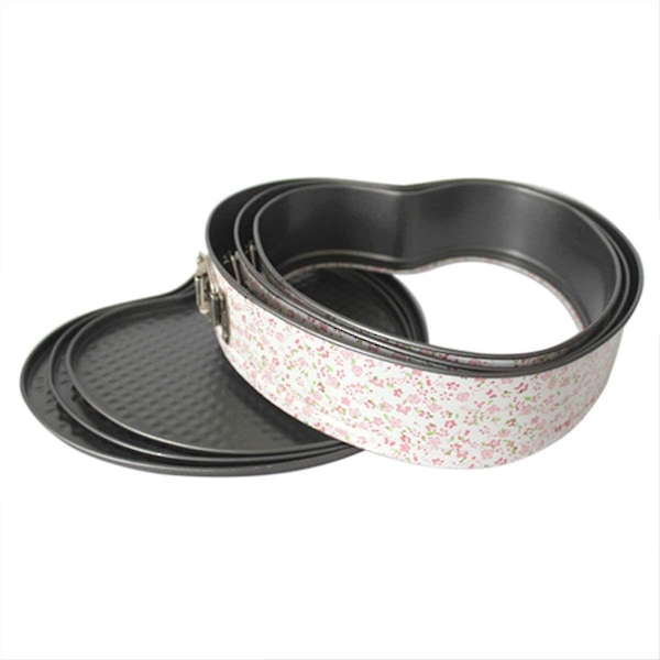 Sæt med 3 Hjerteformede Springforme, Non-stick, Pannon-stick, til Cheesecake, Hjerteformede Kageforme, DIY Bagning-FS-