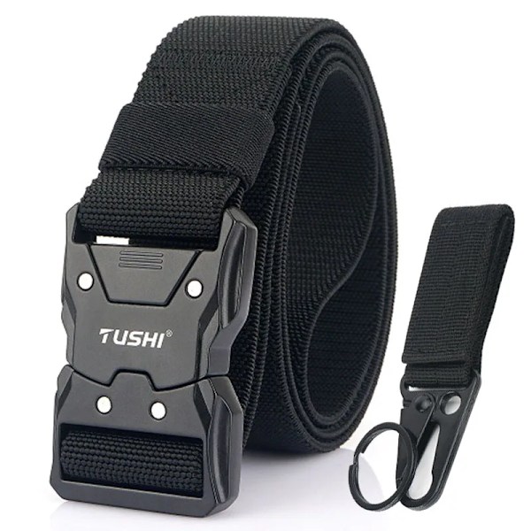 VATLTY Nyt unisex elastisk bælte hårdlegering Hurtigspænde Tough Stretch Nylon Herre Militær Taktisk bælte Arbejdstilbehør Black set-FS1- Black set 105cm