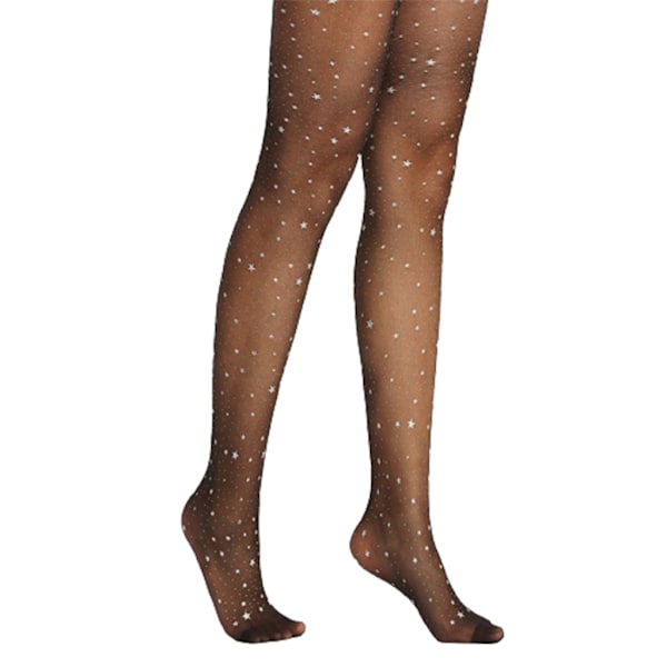 Dame Ultratynde Strømpebukser Glitter Stjerne Pailletter Mønster Skære Sorte Tights Strømper-FS1-