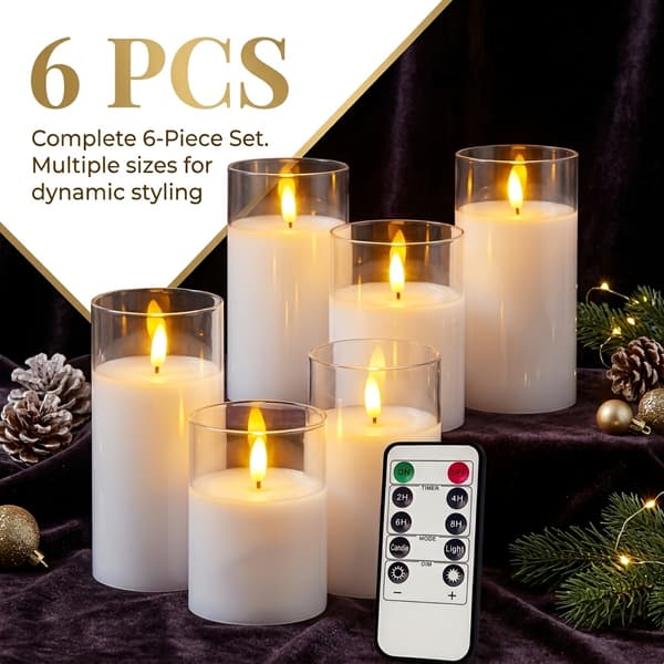 LED Flammefritt Lys med Fjernkontroll og Timer for Hjemmedekorasjon 6+2pcs Remote