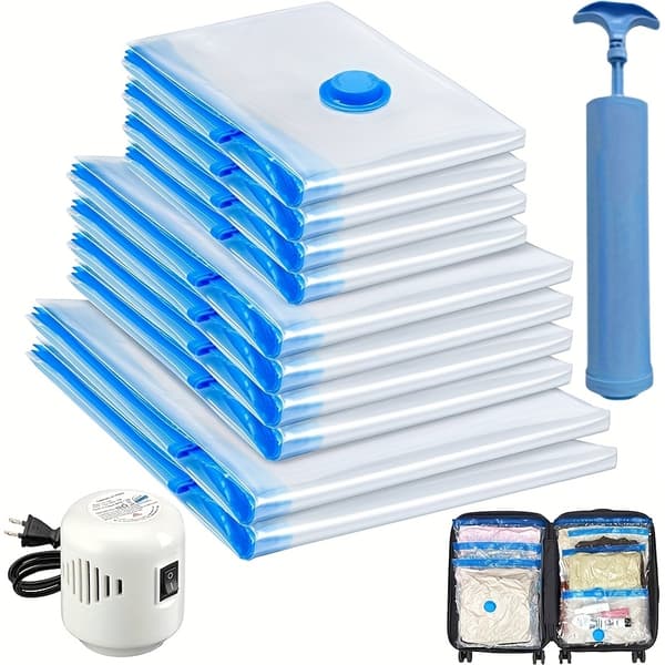 Vakuumkompresjonsoppbevaringsposer Sett 11 stk med håndpumpe Stor Medium Liten 11pcs Set Not provided