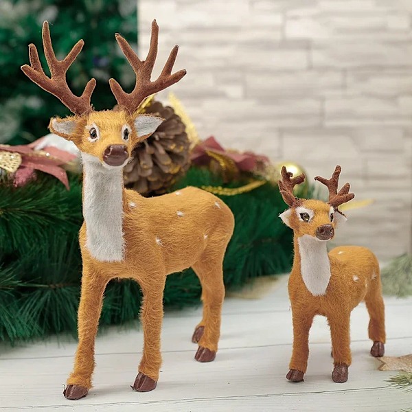 Plush Rensa Djur Jultomte Elk Simulering Juldekorationer för Hem God Jul's Present Nyårsdekorationer 2pcs (S   L)