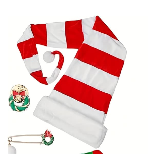 Tomteluvor med lång randig plyschdesign för julfester och festlig inredning 2pc set Red/Grn/Wht Hat
