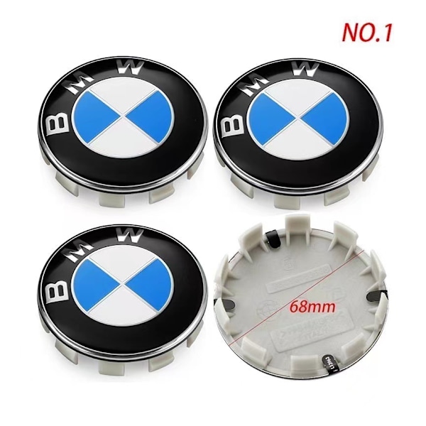 4 stk 68 mm blå og hvide navkapsler BMW