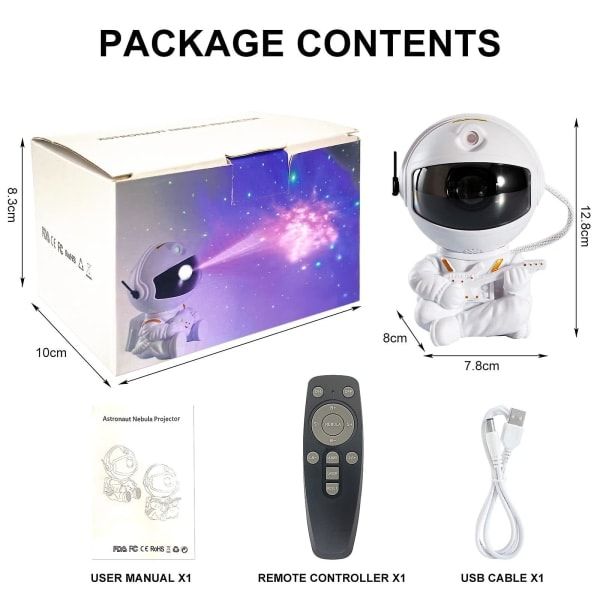 Justerbar Lysstyrke Astronaut Galaxy Stjerne Projektionslampe, Led Natlys Børne Stjernelampe, Astronaut Ornament