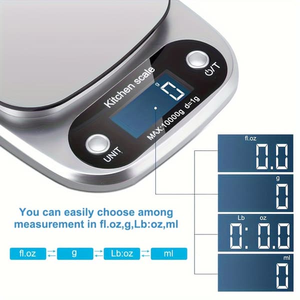Digital post- och köksvåg, elektronisk våg i rostfritt stål för post, mat, bakning, mångsidig 10kg/1g