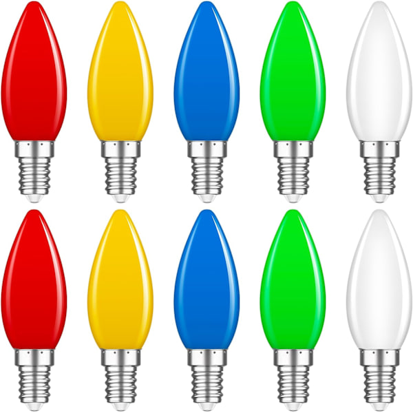 10-pack E14 1W Colored Light Bulbs, E14 Colored LED Bulbs, E14 Colored LED for String Lights, Parties, Christmas Decorations-FS-