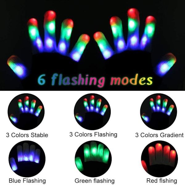 7 Lysmoduser LED-hansker Barn, Lysende Hansker, Barn LED F