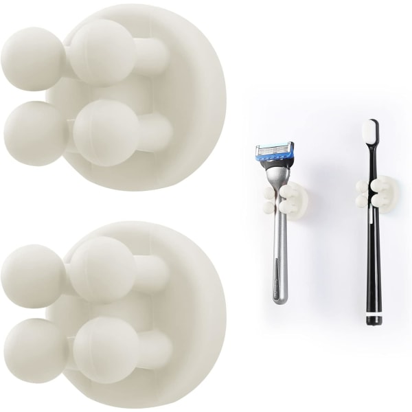 Tandborsthållare för badrum - Väggfäste i silikon - 3,5 cm, (vit) 2 st