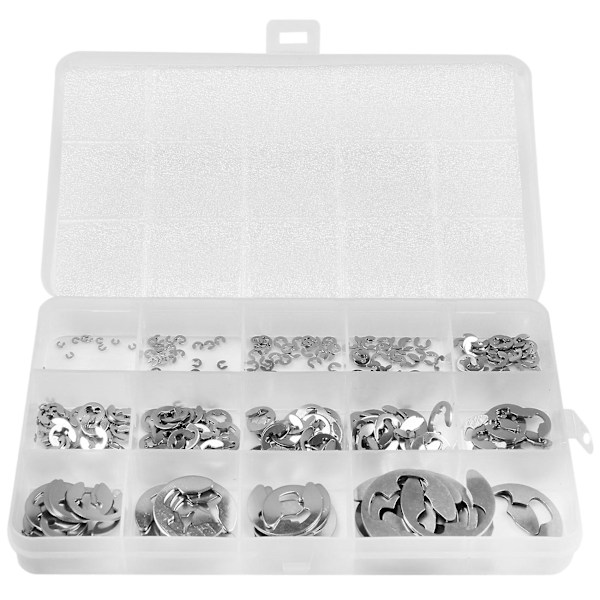 290 stk/sett E-klemme Circlip-sett rustfritt stål 1,2-15 mm ekstern låsering C