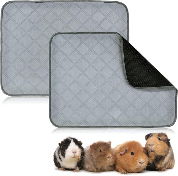Washable Guinea Pig Pee Pads - 2-Pack (60x45 cm) - Light Grey Fleece - Super Absorbent + Waterproof - Suitable for Rabbits/Rodents
