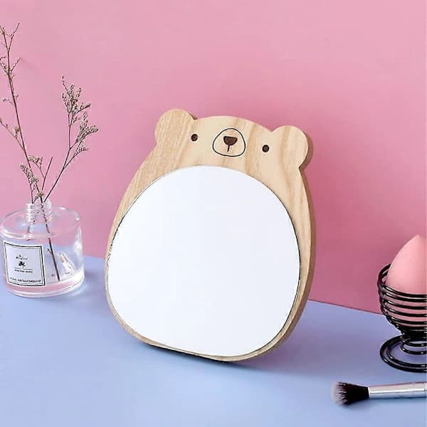 2 Pieces Shatterproof Acrylic Mirror Children's Mirror Wooden Frame Super HD Table Mirror Bear Designed Makeup Mirror