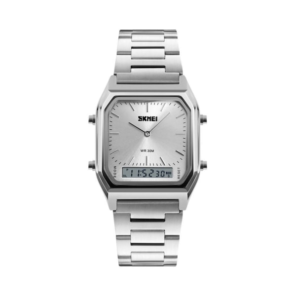 Digital elektronisk watch för män Dual Time Mode Vattentät och armband J-4761S - 43 mm - Silver
