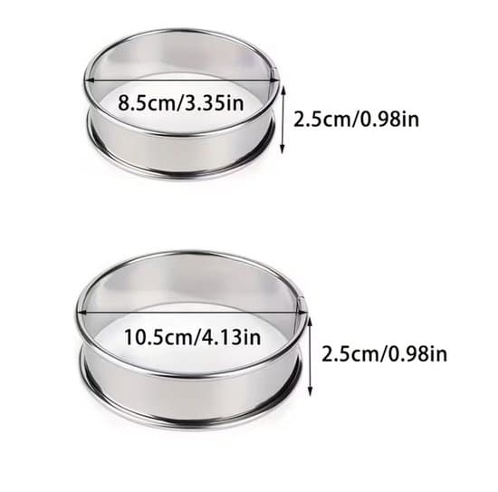 Bageforme - 12-delt Kageringesæt - 10,5 cm Bageforme - Runde Bageforme i Rustfrit Stål med Dobbeltvalset Kantdesign (10,5 x 2,5 cm) sølv silver 10.5CM