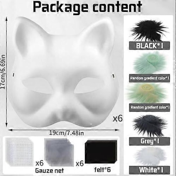 Kattemaske med pels og nettingøye, tomme papirmasker for DIY, hvite malepapirmasker, kattemaske for DIY Halloween Mardi Gras-fest-FS3- Pig-29pcs