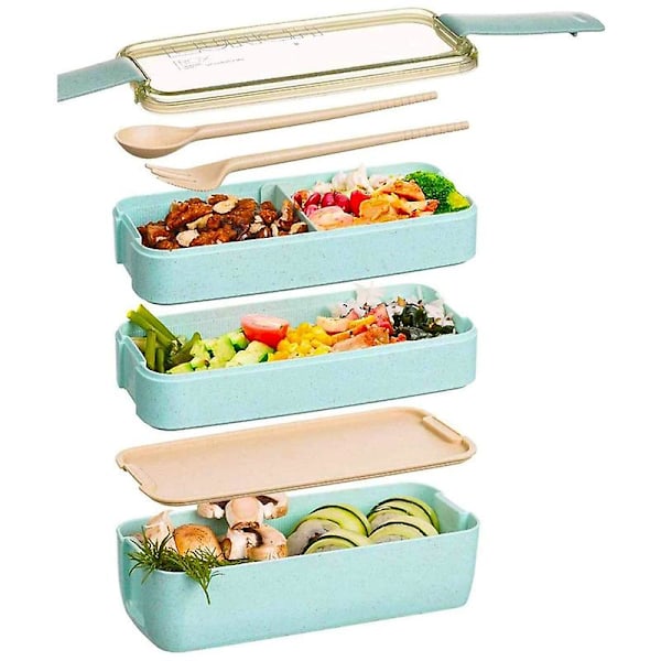 Japansk stil Bento Box, 3 i 1 rum, hvedehalm, miljøvenlig Bento Box måltidsboks