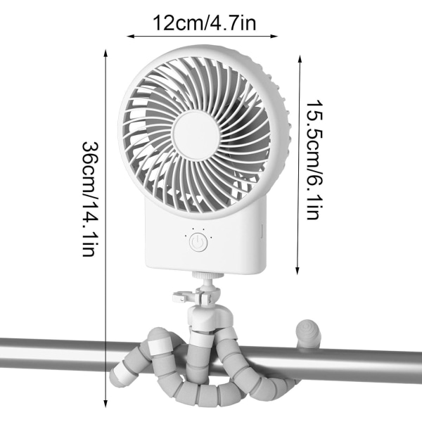 Klipsvifte, personlig skrivebordsvifte, blekksprut mini klipsvifte deformasjon støtte USB-lading bærbar vifte for bil, barnevogn, sykkel, camping, treningsstudio