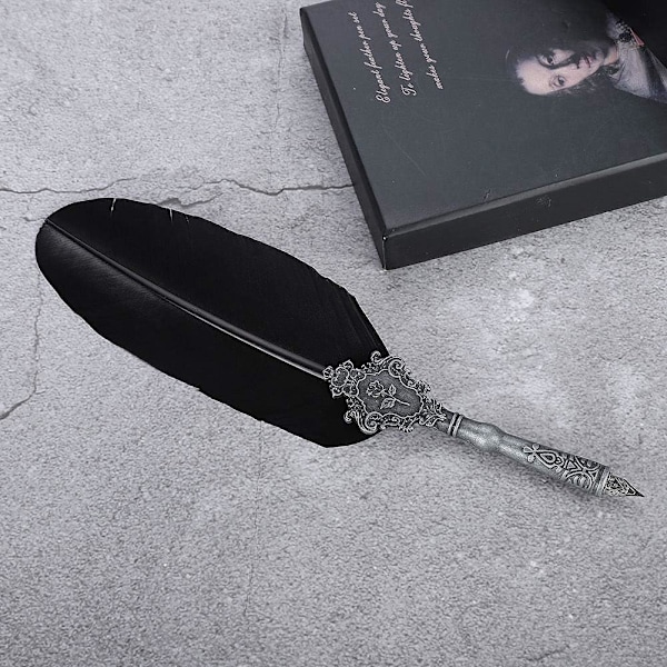 Harry Potter Gave Fountain Pen Retro Quill Alloy Feather Writing med Nibs Sæt Fountain Pen med Blækflaske Sort (Sort) 1317