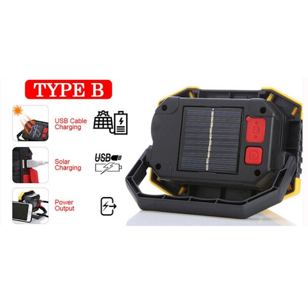 50W Bärbar Solcellsdriven LED-strålkastare Arbetslampa USB-laddningsbar