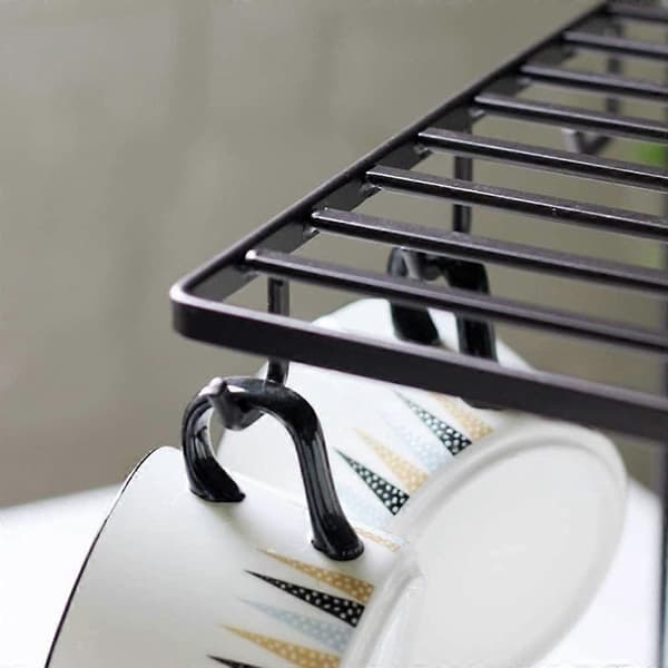 1 Piece Coffee Cup Holder 6 Hooks Metal Cup Rack Tea Cup Holder for 6 Cup Saucer Spoon Sets