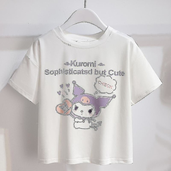 Sanrios Cartoon Kawaii Flickor Vit T-shirt Kostym Kuromi Söt Sommar Kortärmad College Jk Uniform Kjol Barn Fashionabla Kjol Kuromi2 501