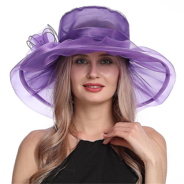 Dam Kentucky Derby Hatt med Organzablomma för Kyrkbröllop